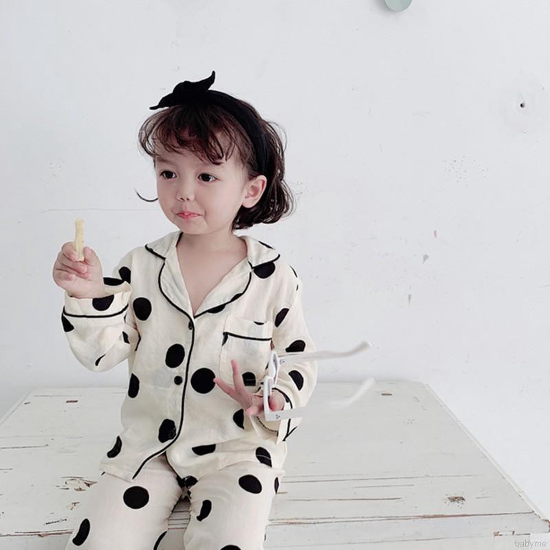 Baby Girls Boys Polka Dot Print Sleepwear Set Long Sleeve Button Blouse Tops+Pants Pajamas