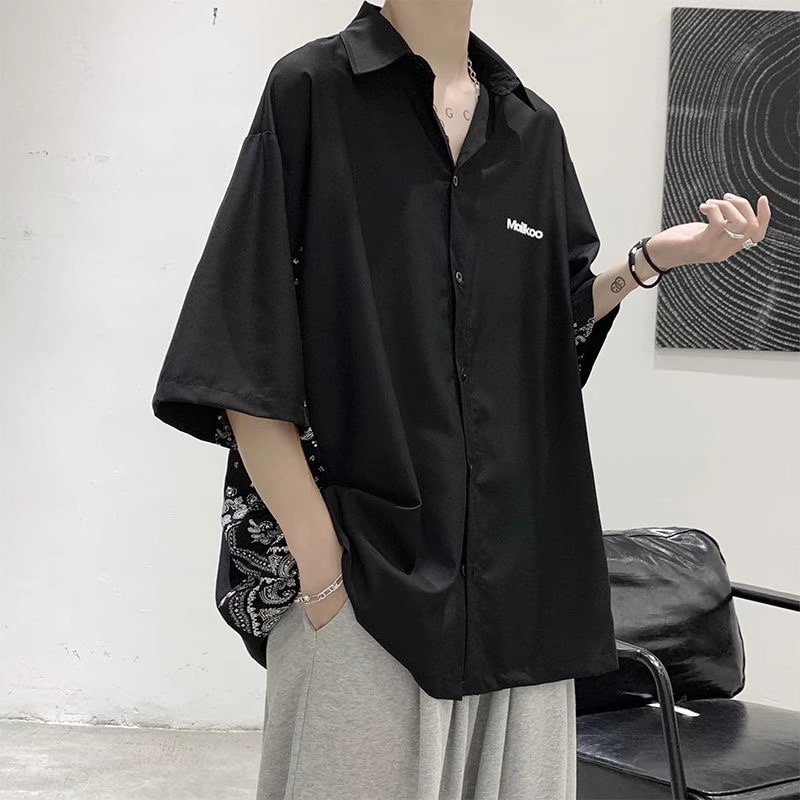 Áo Sơ Mi Lụa Lạnh Mỏng Dáng Rộng Ngắn Tay Thời Trang Mùa Hè Hàn Quốc Dành Cho Nam