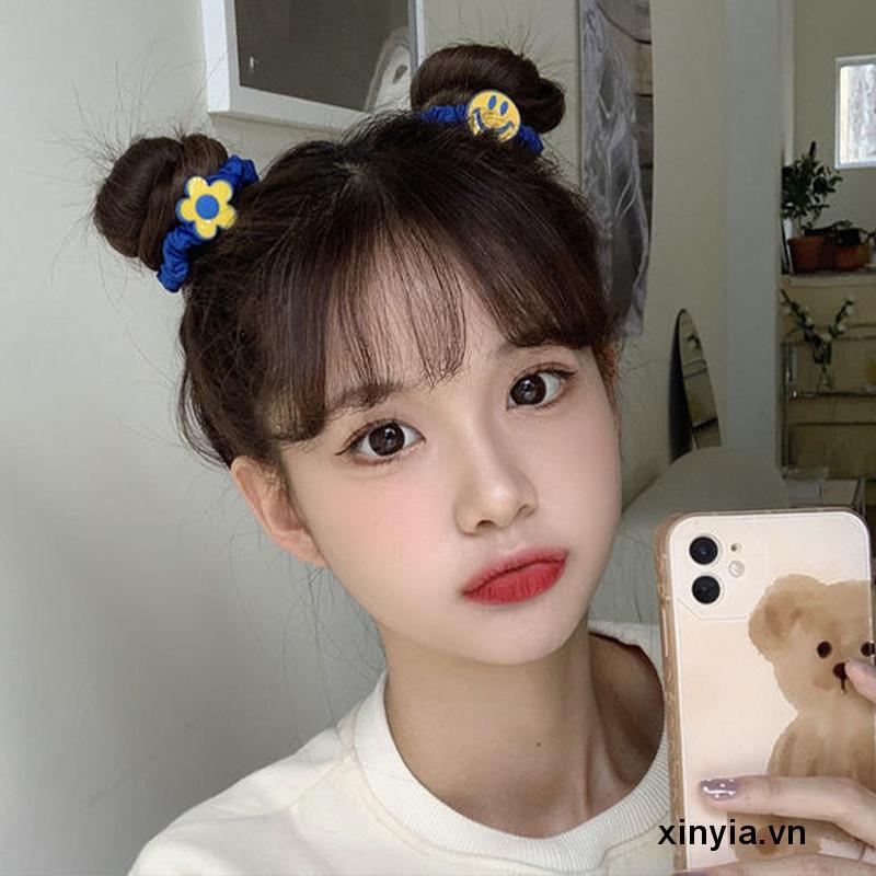 Dây buộc tóc cao su co giãn họa tiết hoa mặt cười xinh xắn cho nữ
