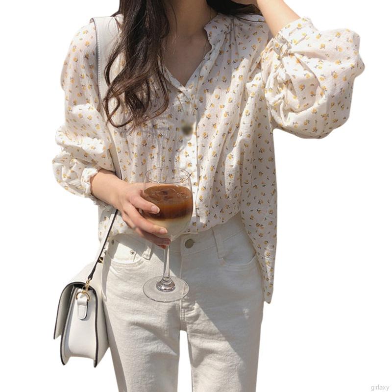 Áo Voan Dài Tay In Hoa Xinh Xắn Theo Phong Cách Hàn Quốc