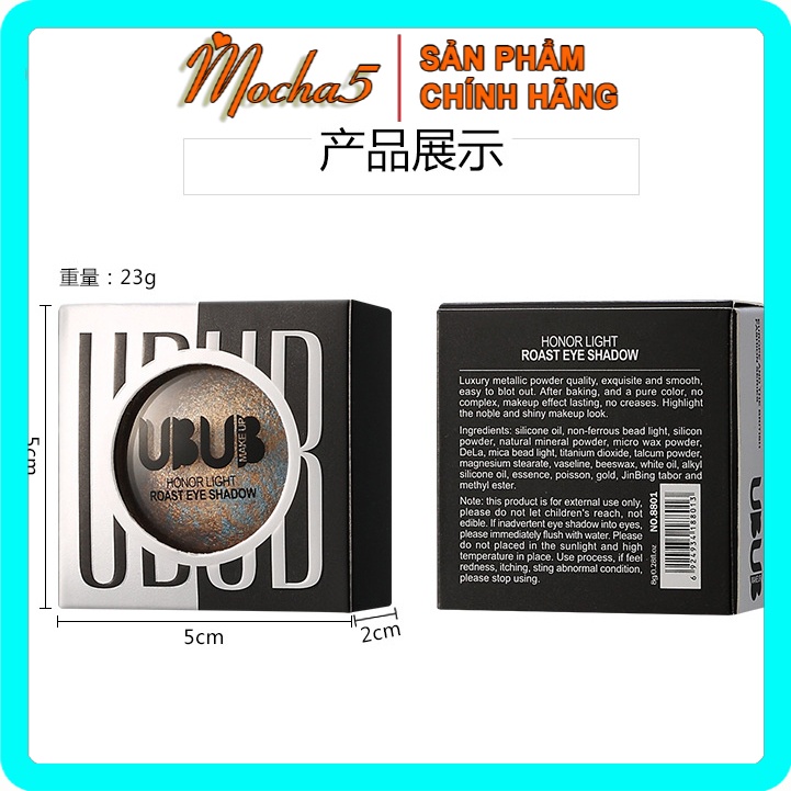 Phấn mắt nhũ Ubub Honor Light NGỌC TRAI chất phấn mịn, bền màu