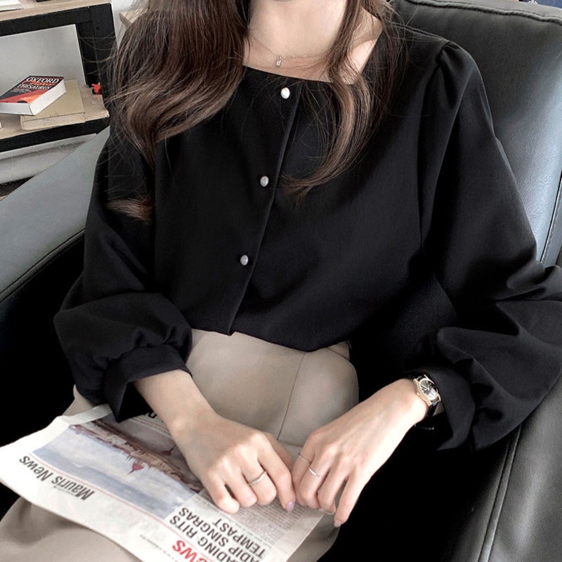 Áo Sơ Mi Dài Tay Phong Cách Hàn Quốc 175286 Áo Sơ Mi Cổ Vuông Dáng Rộng Màu Sắc Ngọt Ngào Phong Cách Phương Tây