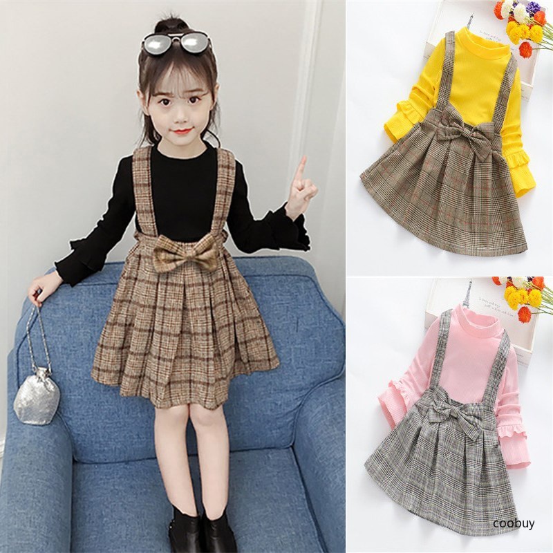 Đầm Tay Dài Cổ Lọ Giả Hai Lớp Họa Tiết Kẻ Sọc Đính Nơ Phong Cách Cổ Điển Thời Trang Mùa Thu Cho Bé Gái