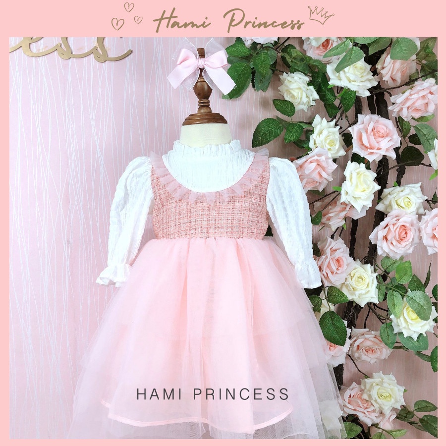 Váy Dạ Tweed Liền Thân Màu Hồng Điệu Đà Cho Bé Gái HAMI PRINCESS ❤️