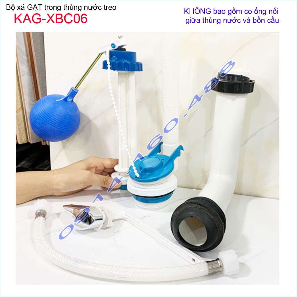 Trọn bộ xả bồn cầu treo tường KAG-XBC06-tay gạt, bộ xả bàn cầu gạt thùng nước treo