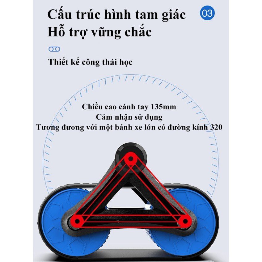 Con Lăn Tập Cơ Bụng 2 Bánh Công Nghệ Mới Có Phanh Lò Xo Trở Về + Tặng Thảm Lót Đầu Gối