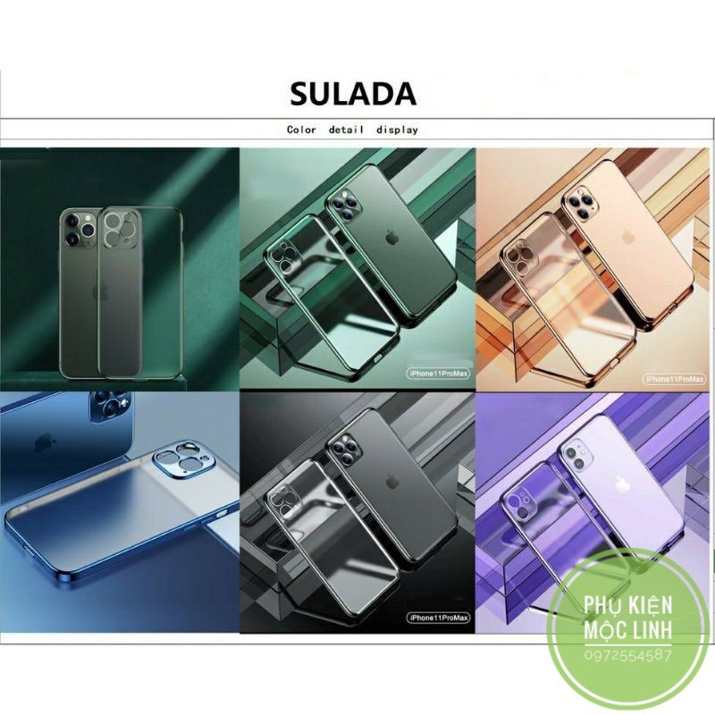 ✨Chính hãng Sulada✨ Ốp lưng nhám viền màu iphone 11 | 11 pro max | 12 mini | 12 |12 pro max bảo vệ camera silicon dẻo