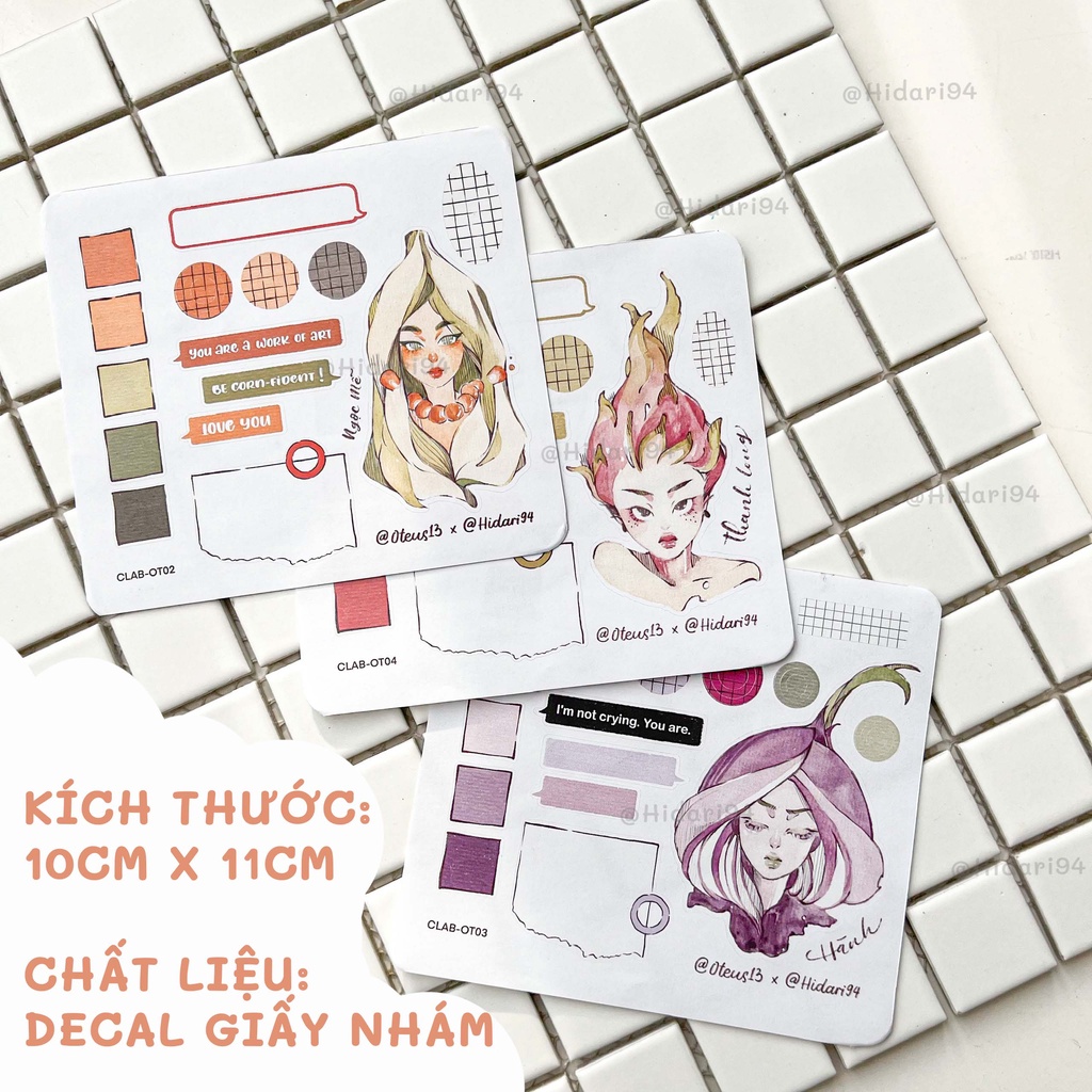 Sticker Cô Gái Trái Cây by Oteus trang trí sổ vintage | Hidari