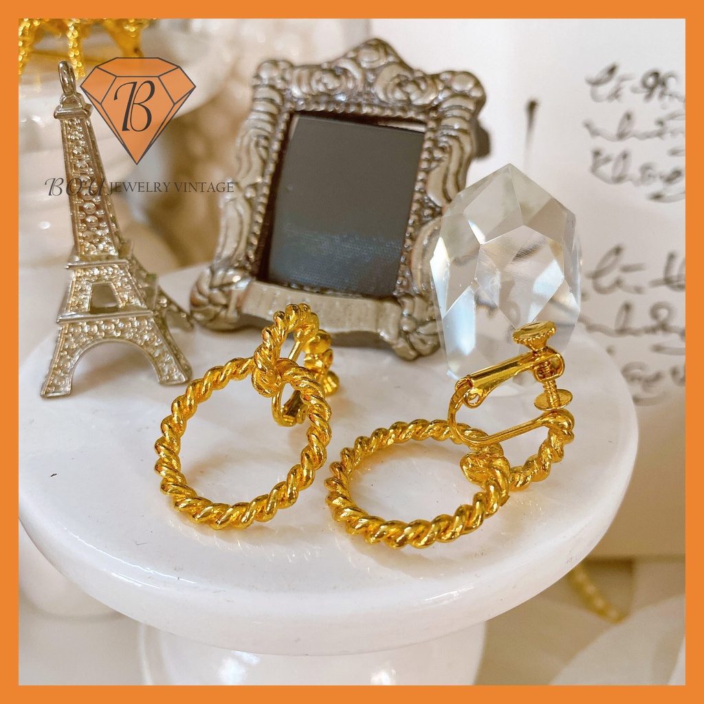 BÔNG TAI TRÒN VÀNG SECONDHAND TRANG SỨC SI NHẬT BẢN BOU JEWELRY VINTAGE MÃ BT095