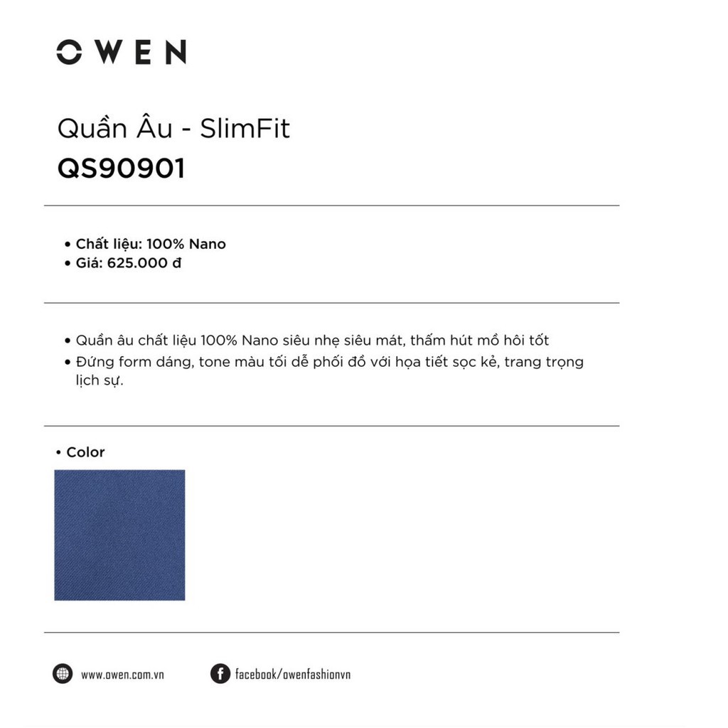 (CHÍNH HÃNG) Quần âu Owen màu xanh dáng Slimfit QS 90901 | BigBuy360 - bigbuy360.vn