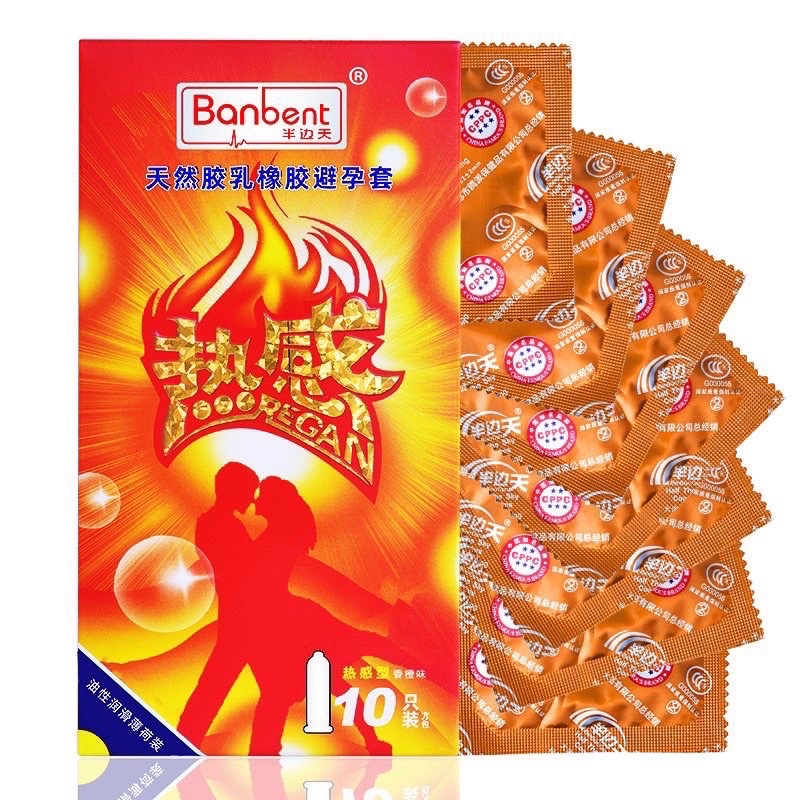 Bao cao su BANBENT Regan 0.01 siêu mỏng, nhiều gel, truyền nhiệt, cảm giác chân thật, hương cam, Hộp 10 bcs quà tặng kèm