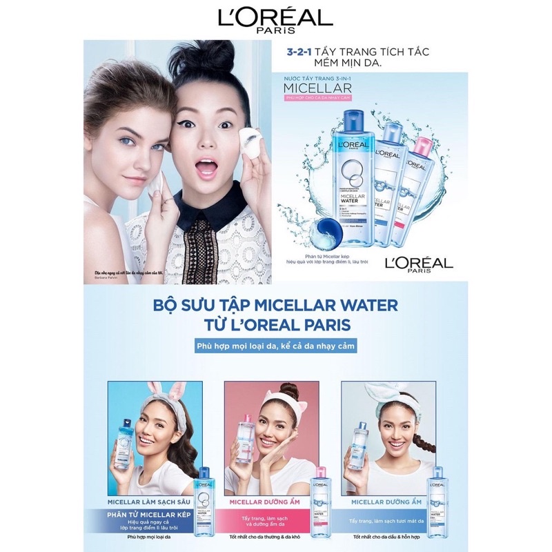 Nước tẩy trang Loreal - L'Oreal Paris 3-in-1 400ml Xanh ĐậmSạch sâuGiữ ẩmMềm daSạch Son