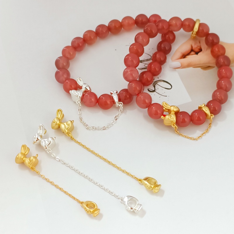 Chuỗi Hạt Xỏ Vòng Tay Hình Mặt Trăng/Thỏ/Cà Rốt Lỗ To Màu Vàng Kim Nhám 18K Chất Lượng Cao DIY