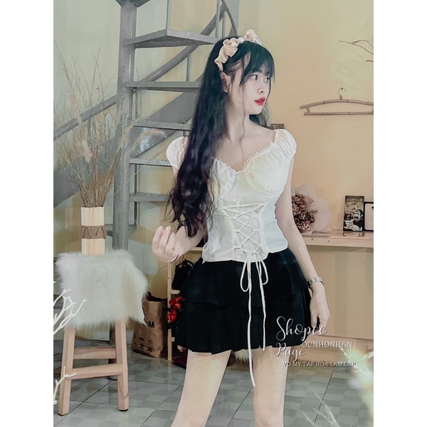 Set áo đan dây phối chân váy tầng