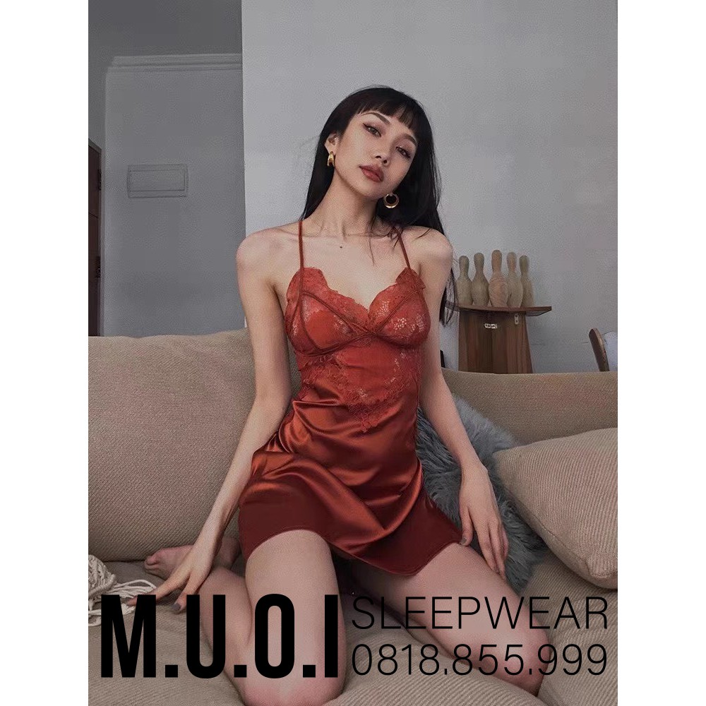 [FREESHIP] Váy ngủ sexy QUẢNG CHÂU-Váy ngủ lua phối ren ngực đan dây sexy QUẢNG CHÂU SX 078 - hàng có sẵn( video+ ảnh)