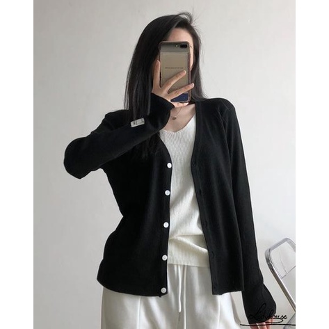Áo Sweater Dệt Kim Tay Dài Cổ Chữ V Cài Nút In Chữ Phối Màu Sắc Cho Nữ