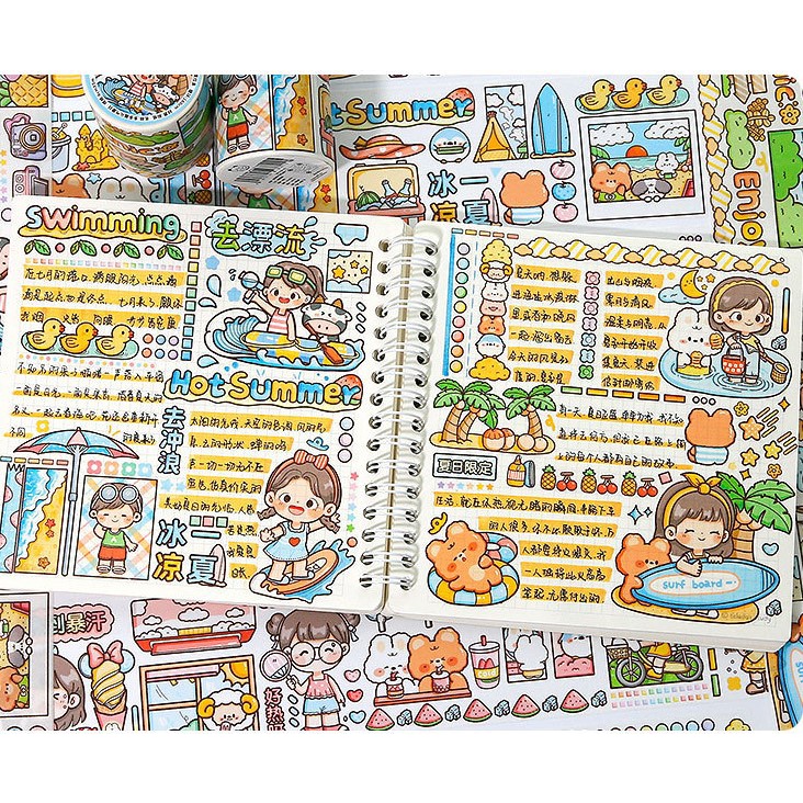 Băng giấy washitape họa tiết DoDoJam, Cuộn băng keo dán trang trí sổ tay, Chiết chu kỳ Telado, Lọ chiết hoạt hình cute