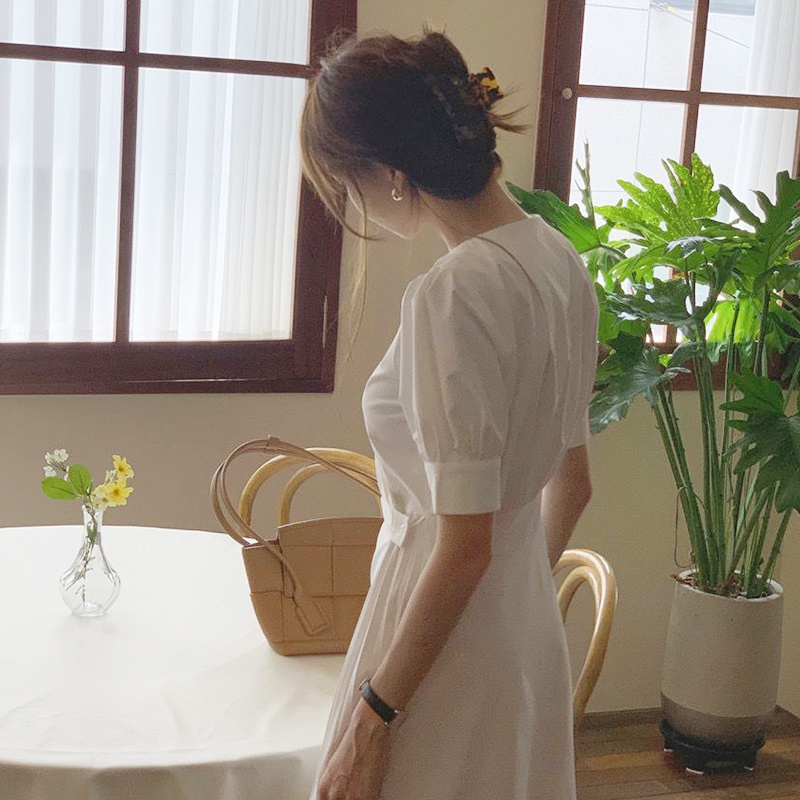 Đầm cổ chữ V thiết kế mới thời trang theo phong cách Hàn Quốc 45120