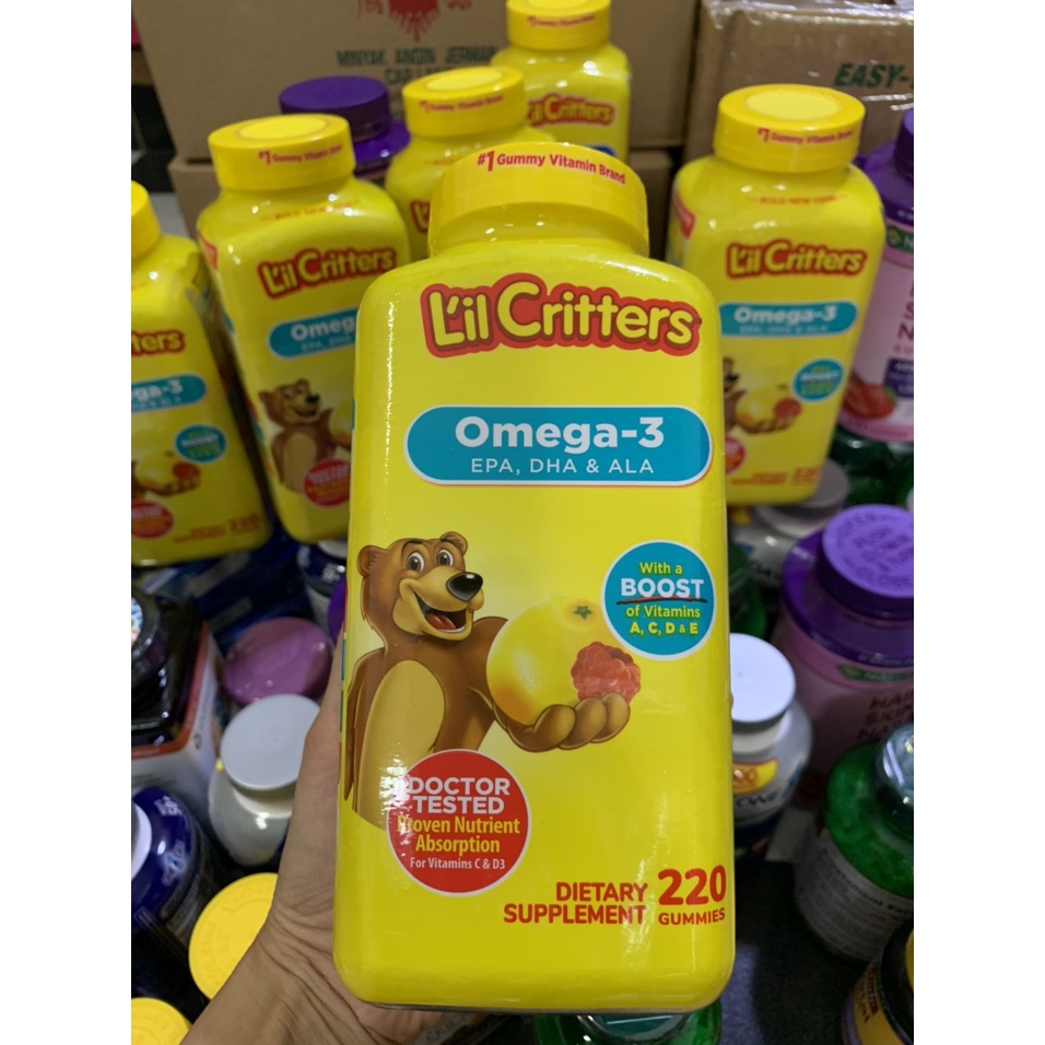 Kẹo Gấu Dẻo Gummy Omega-3 220 Viên Lil CrittersLil Critters của MỸ Cho Bé