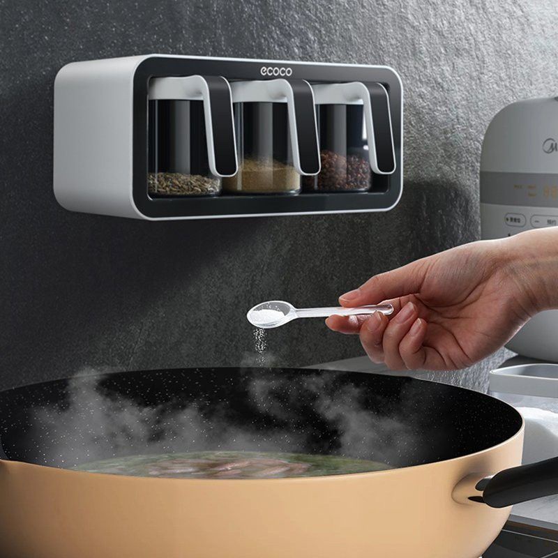 Kệ gia vị kèm thìa ECOCO cao cấp 2 ngan và 3 ngăn không cần khoan tường