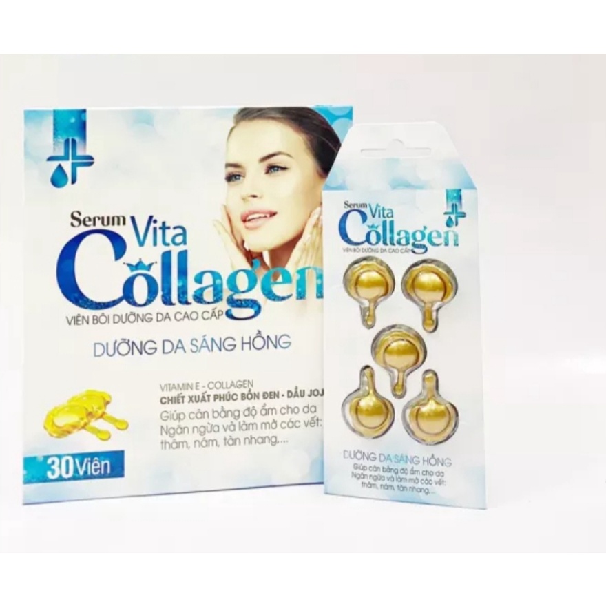 Serum viên bôi dưỡng da cao cấp Vita collagen vỉ 5 viên, hộp 30 viên, hỗ trợ làm đẹp da, dưỡng ẩm, trắng mịn sáng hồng