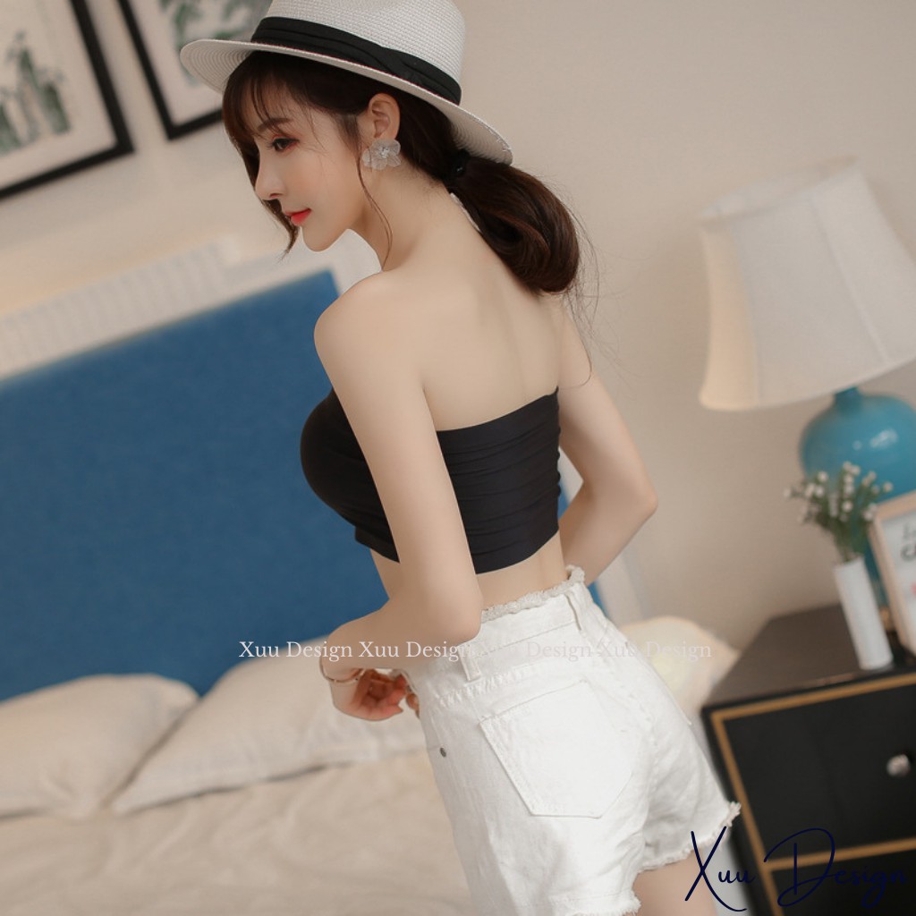 Áo quây ngực không đệm thun trơn 💖Xuu Design💖 Áo croptop nữ dáng ôm màu trơn không dây AD06