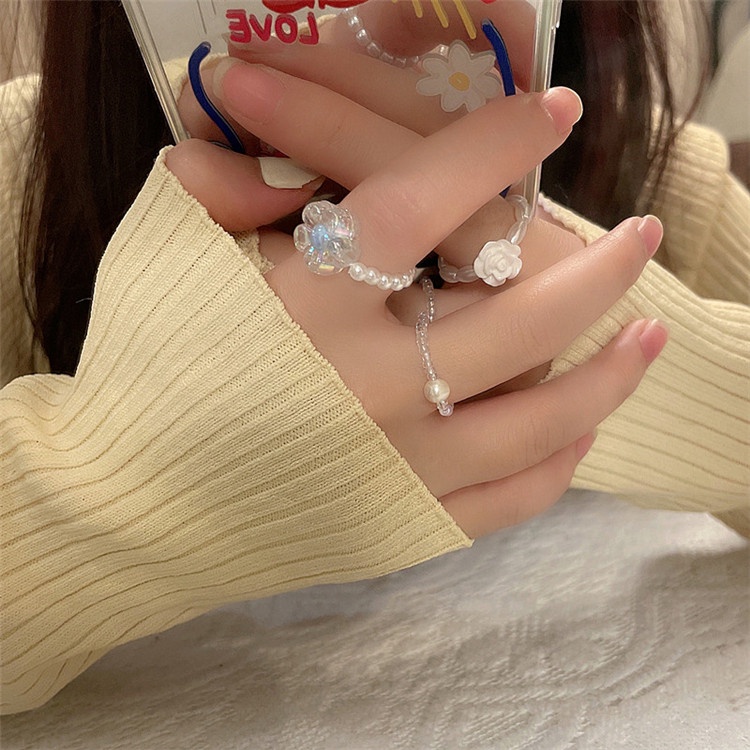 Set Hai Nhẫn Co Giãn Đính Ngọc Trai Xinh Xắn