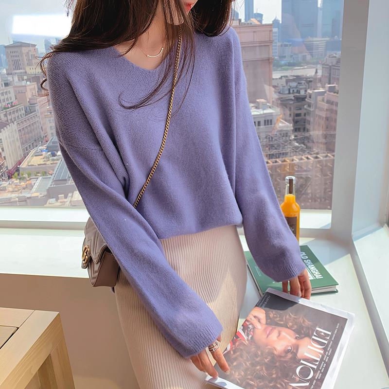 Áo Sweater Dệt Kim Cổ Chữ V Dáng Rộng Phong Cách Hàn Quốc Thời Trang Mùa Thu Cho Nữ