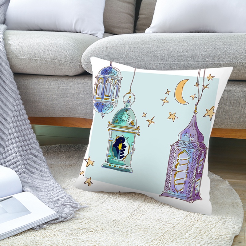 Vỏ Gối Vuông 45x45cm Họa Tiết Tranh Màu Nước Phong Cách Ramadan Trang Trí Nội Thất