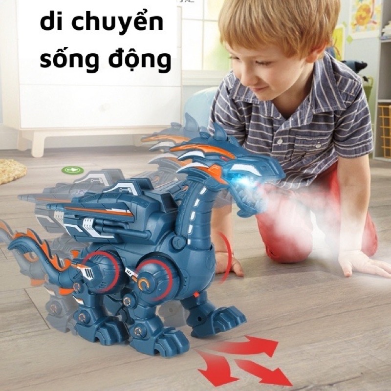 Đồ chơi robot khủng long, rồng phun sương có đèn có nhạc - mô hình cho bé giải trí