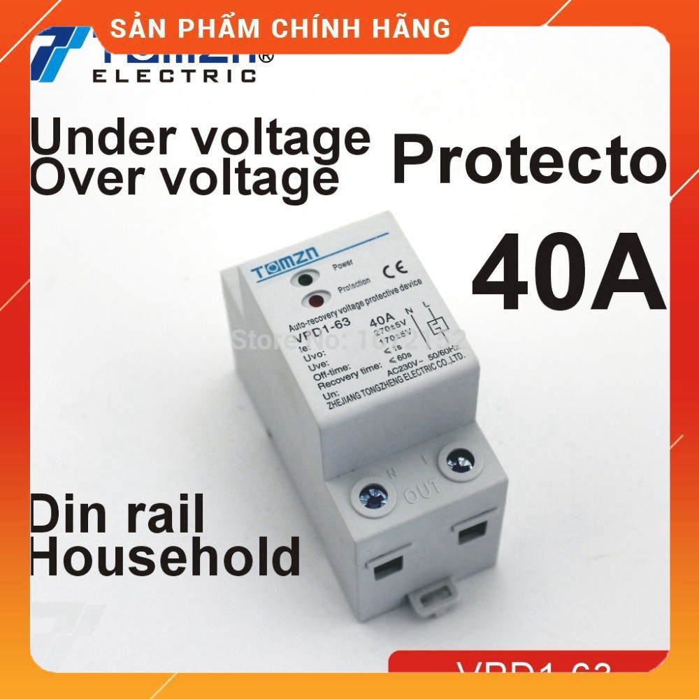 Bảo vệ chống quá áp, mất pha, bảo vệ điện áp, đứt trung tính 1 pha 40A TOMZN