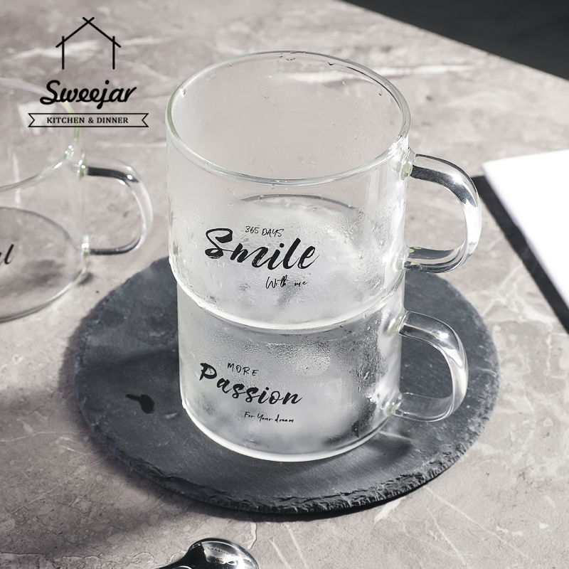 SWEEJAR Cốc uống nước bằng thủy tinh trong suốt cách nhiệt có tay cầm tiện dụng dung tích 580ml