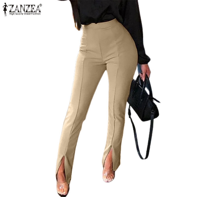 Quần dài Zanzea lưng cao xẻ tà phong cách châu Âu thiết kế thời trang cho nữ