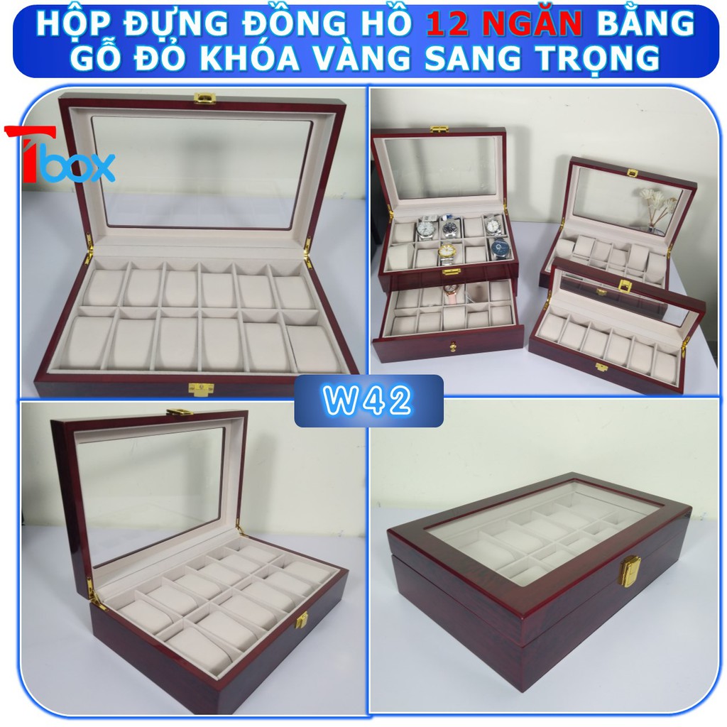 HỘP ĐỰNG ĐỒNG HỒ 12 NGĂN Hộp đựng 12 chiếc đồng hồ bằng gỗ màu đỏ cao cấp [loại tốt]