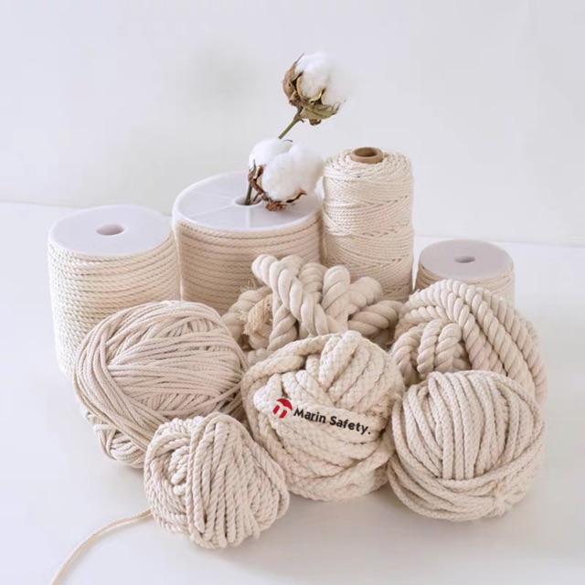 Dây thừng se macrame cotton màu ngà, màu kem sợi 5mm