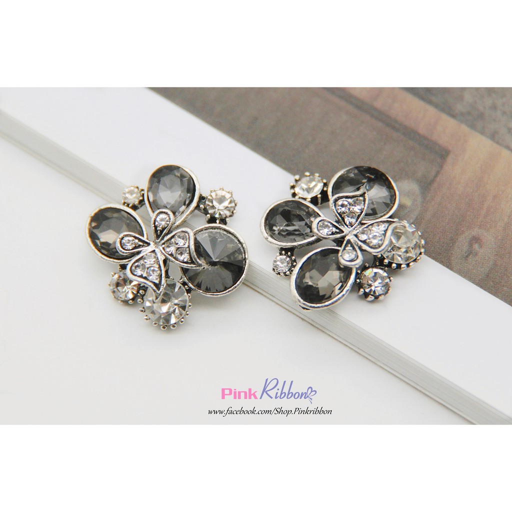 Charm bướm đính đá đen 2.2*2.3cm làm phụ kiện trang trí may mặc, thời trang