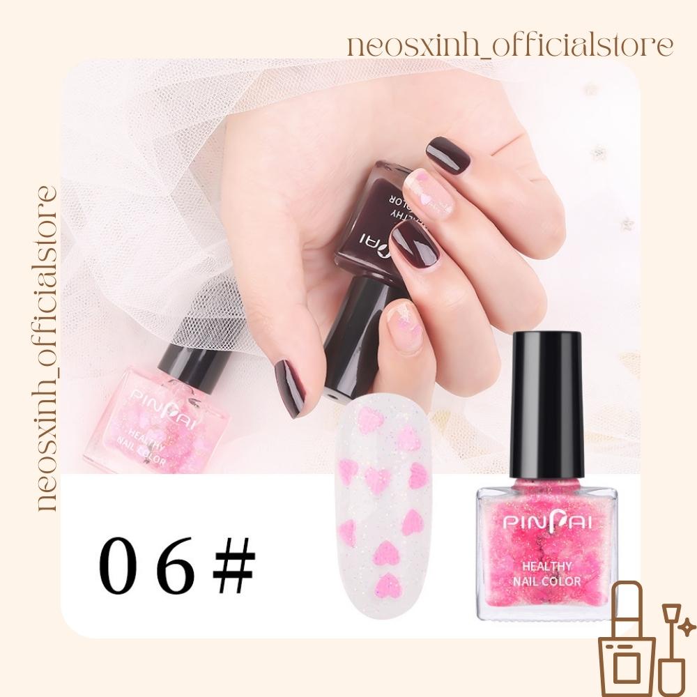 Sơn Móng Tay Pinpai Vuông Màu Nude Đen Trắng Trong Suốt Kim Tuyến Pastel Tím - Neosxinh Nails