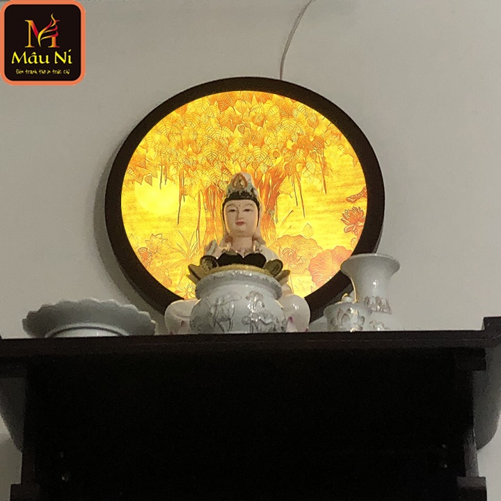 Sx - ĐÈN THỜ hào quang MÂU NI in trúc chỉ, khung sắt, Đường kính 30cm  [ cho bàn thờ t