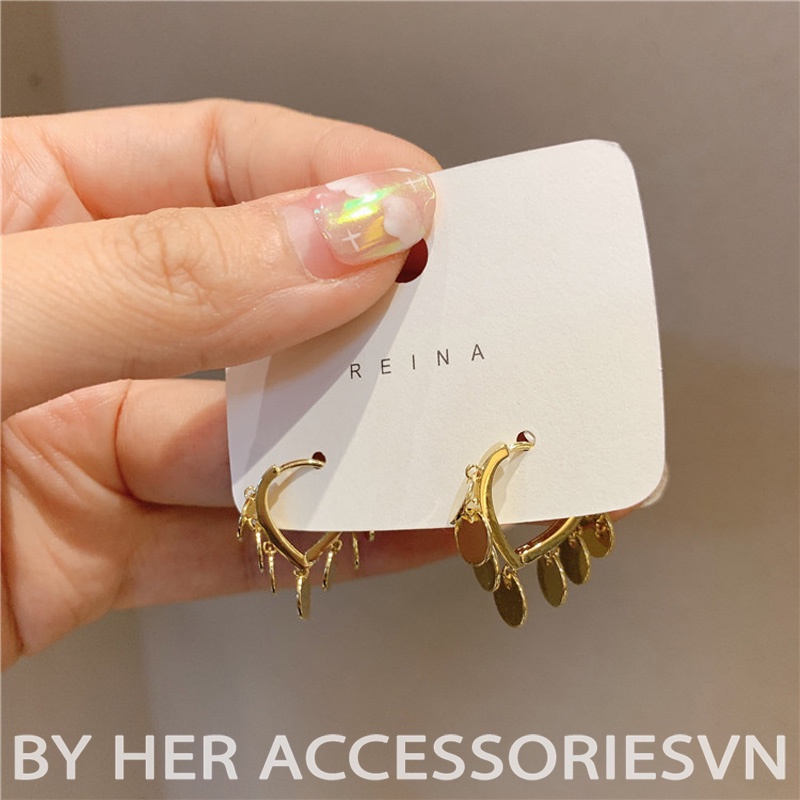 Bông tai tròn lấp lánh, Khuyên tai dáng tròn độc đáo sang trọng đi tiệc Her Accessoriesvn H92