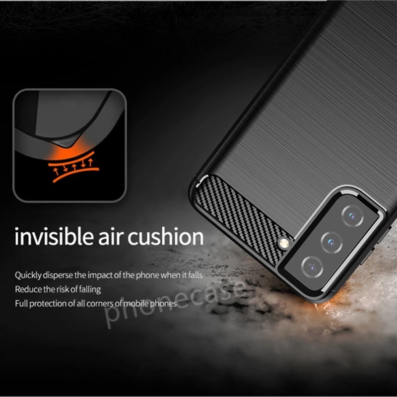 Carbon Fiber Phone Case For Samsung Galazy S21 FE 5G Ultra Plus + Silicone Bumper shockproof Casing Cover