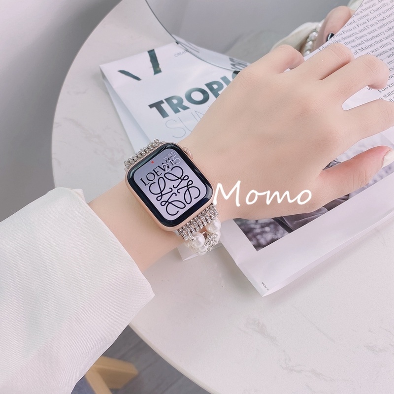Dây Đeo Phối Ngọc Trai Sang Trọng Cho Đồng Hồ Smart Watch Series 7 6 5 4 3 2 1 45mm 44mm 42mm 40mm 38mm