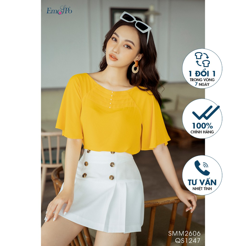 Quần giả váy, xếp ly, đính cúc sừng Emspo QS1247