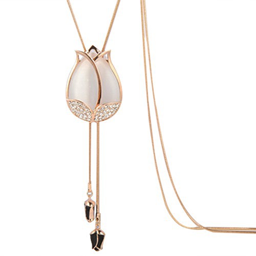 Dây chuyền dài hình hoa Tulip đính đá thời trang