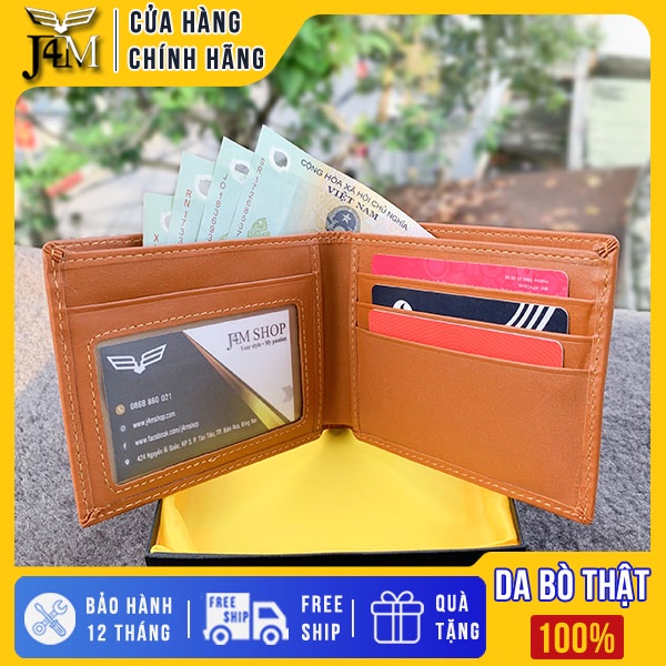 Ví nam da bò thật, ví da bò j4m khắc tên theo yêu cầu, phong cách lịch lãm, màu nâu NMN03 bảo hành 24 tháng