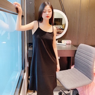 Váy 2 dây dáng suông chất đũi lụa trơn basic nữ