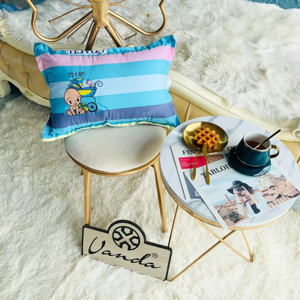 Ruột gối đầu bông gòn kháng khuẩn cao cấp kèm vỏ cotton thêu hình ngộ nghĩnh cho bé