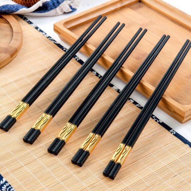[Sỉ 17K] Bộ 10 đôi Đũa mạ vàng, Đũa ăn cao cấp đũa khảm vàng hàn quốc mang lại sự sang chảnh