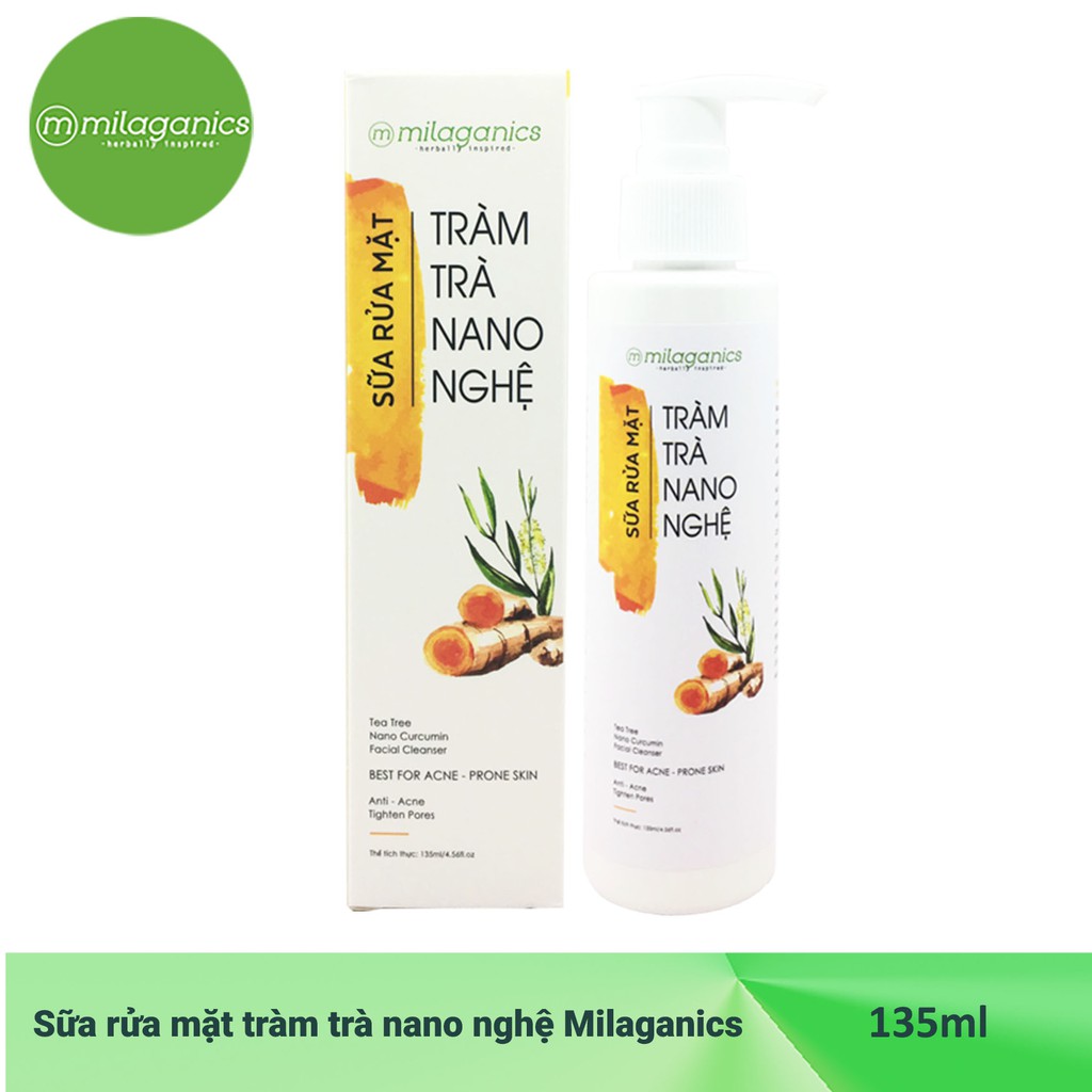 Sửa Rửa Mặt Tràm Trà Nano Nghệ Milaganics (135ml/chai)