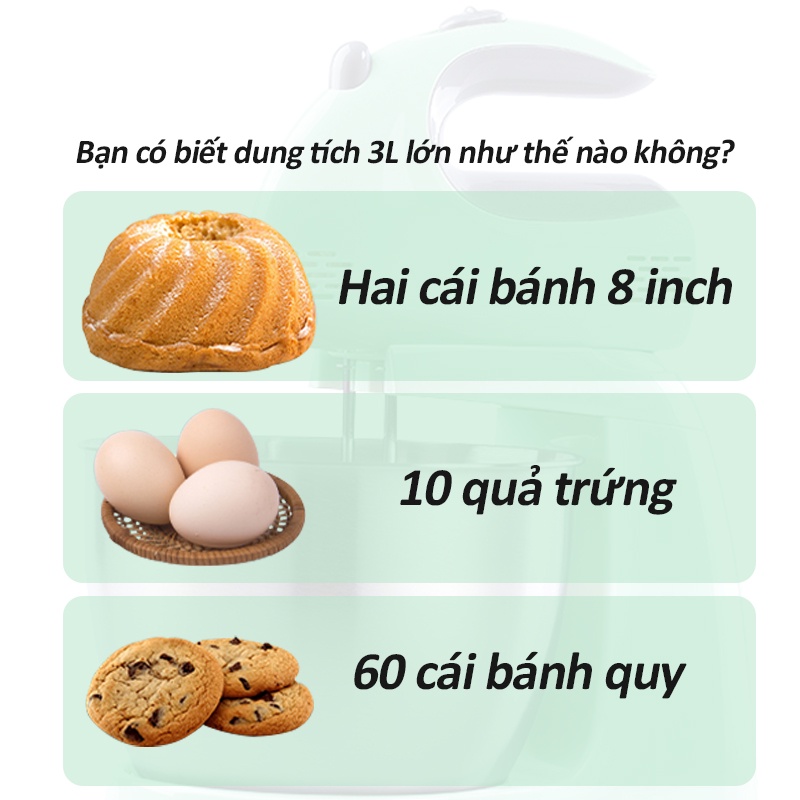 Inssa Máy đánh trứng để bàn cầm tay đa năng loại nhỏ gia đình, trộn, nướng, nhào, đánh kem, máy đa năng HMJH001