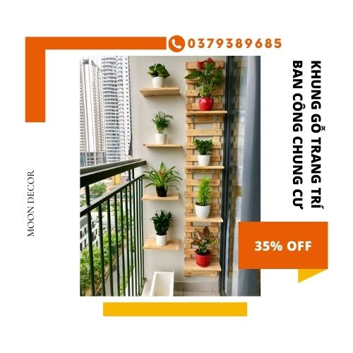 kệ treo tường giá treo cây cảnh mini ngoài trời trang trí nhà cửa ban công chung cư 200x40 cm và 8 thanh ngang kết hợp